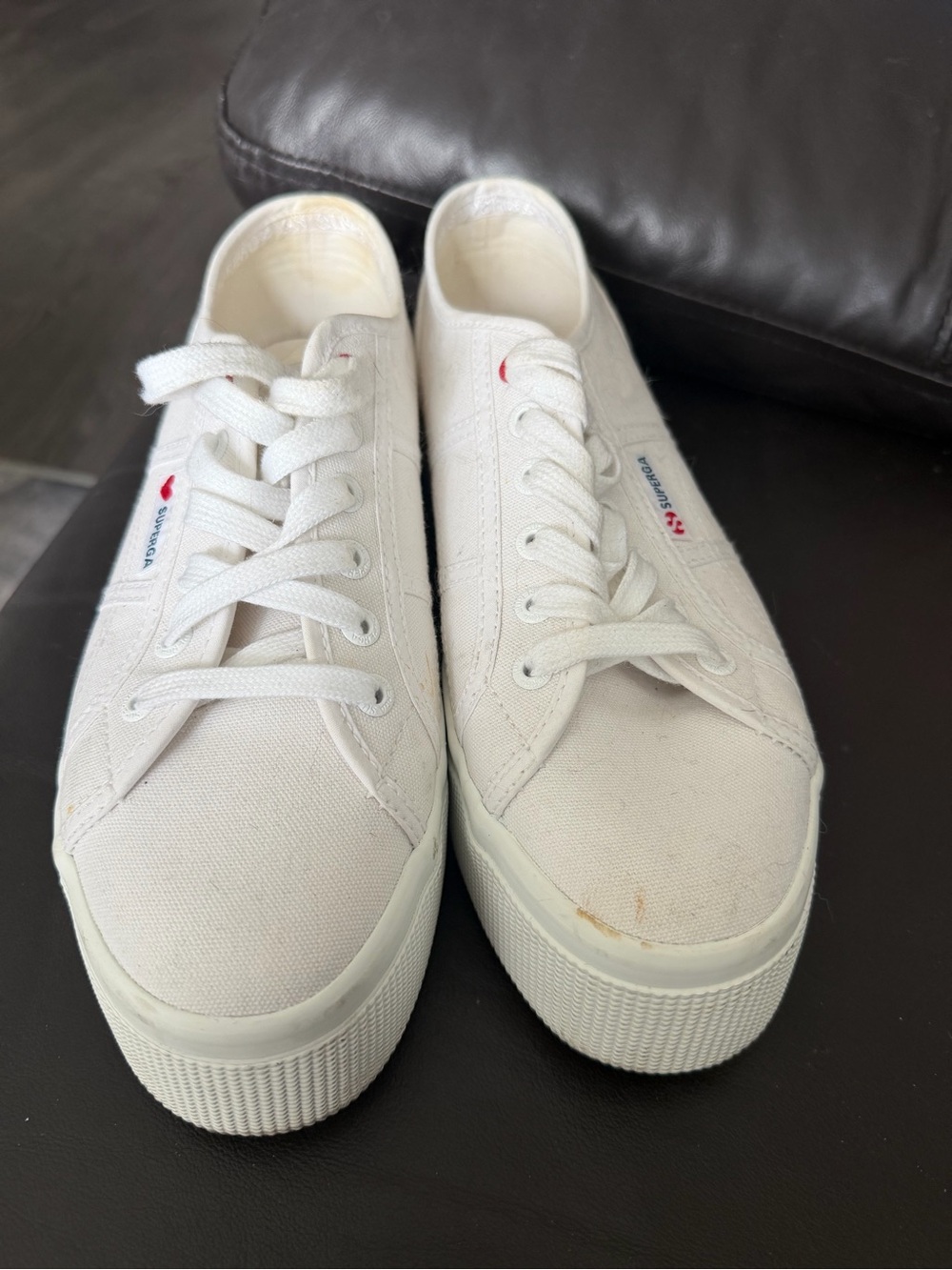 Superga White Low-Top Canvas Platform Sneakers